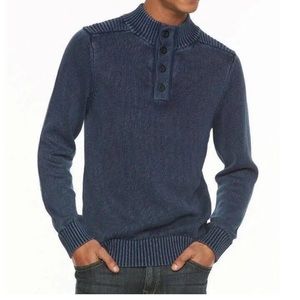 Rock & Republic Men's Classic-fit 4-button Quarter Mockneck Sweater NavyBlue M